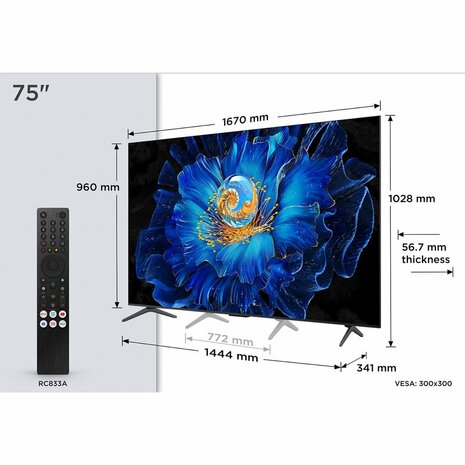 TCL 75C6KS | 75" 4K Ultra HD QD-Mini LED Smart TV | Google TV | Dolby Vision | 60Hz (2025)