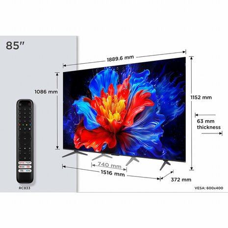 TCL 85P8K | 85" 4K Ultra HD QLED DLED Smart TV | Google TV | Dolby Vision | 144Hz (2025)