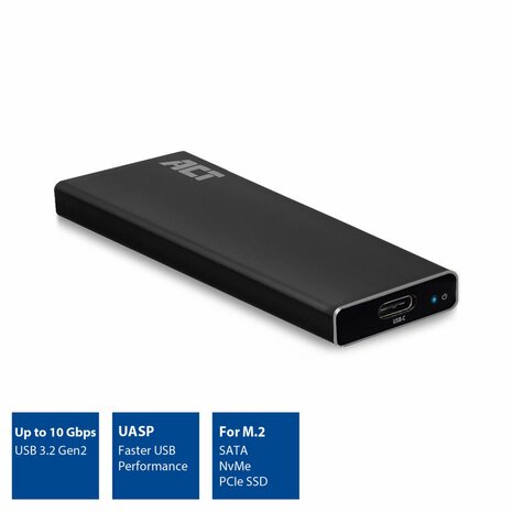 ACT AC1605 | M.2 SATA en NVMe SSD behuizing | USB C | USB 3.2 Gen2 | Tot 10 Gbit/s | Zwart