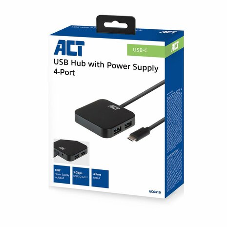 ACT AC6410 | USB 3.2 Gen 2 Hub | Type-C | 5 Gbit/s | Zwart