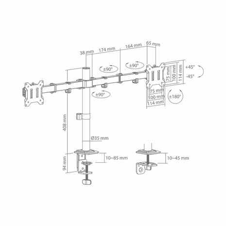 Sbox Desktop Dual Arm | Monitorarm 17 tot 32 inch | VESA 75x75 en 100x100 | 2x Max. 9 kg
