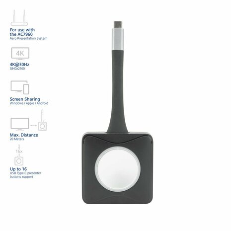 ACT Aero 4K Presentator Knop (AC7961) | USB-C | 4K | Draadloos | Tot 20m | Plug and Play