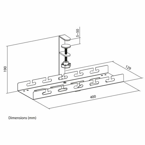 ACT Kabelgoot voor onder bureau | Klemsysteem | 40 cm | Zonder boren | Staal | Zwart