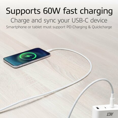 ACT AC3080 | USB 2.0 Kabel | USB-C naar USB-C | 60W | 480Mbps | Wit | 1 Meter