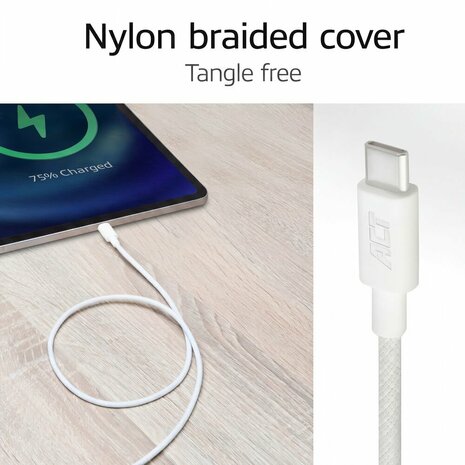 ACT AC3081 | USB 2.0 Kabel | USB-C naar USB-C | 60W | 480Mbps | Wit | 2 Meter