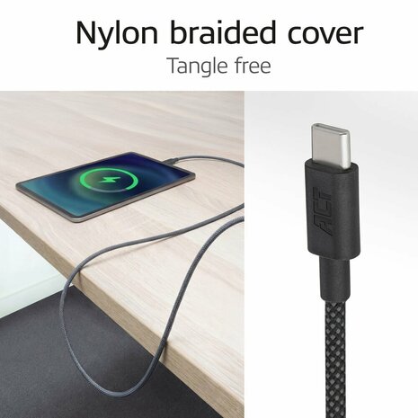 ACT AC3082 | USB 2.0 Kabel | USB-C naar USB-C | 60W | 480Mbps | Zwart | 1 Meter