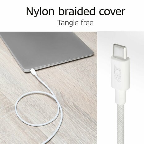 ACT AC3085 | USB 2.0 Kabel | USB-C naar USB-C | 240W | 480Mbps | Wit | 2 Meter