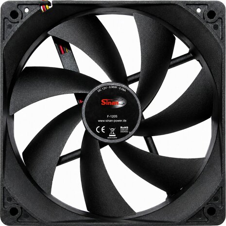 Inter-Tech Sinan F-120-S | 120mm Case Fan | 3-Pin | Zwart