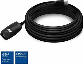 ACT AC6005 | USB 2.0 Signaalversterker | USB-A naar USB-A | 5m | Zwart